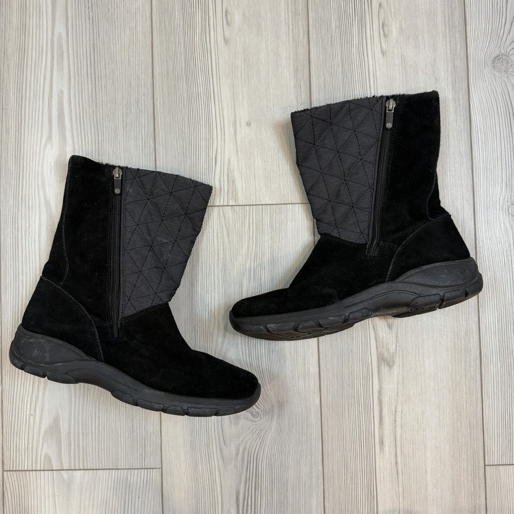 L.L.Bean Women's 487611 Winter Boots Black Suede Quilted Side Zip 9 Medium